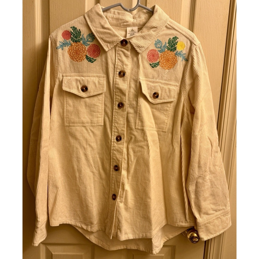 Disney Coco Corduroy Button Up Long Sleeve Shirt Women's XL Floral & Guitar